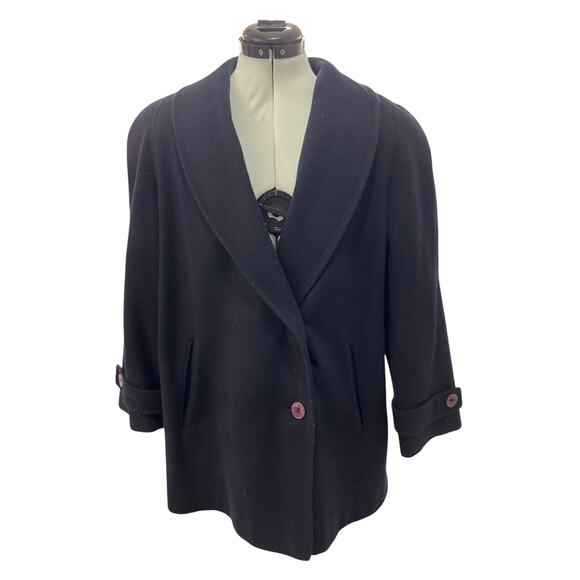 Super Fina Alorna Forstmann Jacket Women Large Blue Double Breasted Wool Coat - Picture 1 of 7